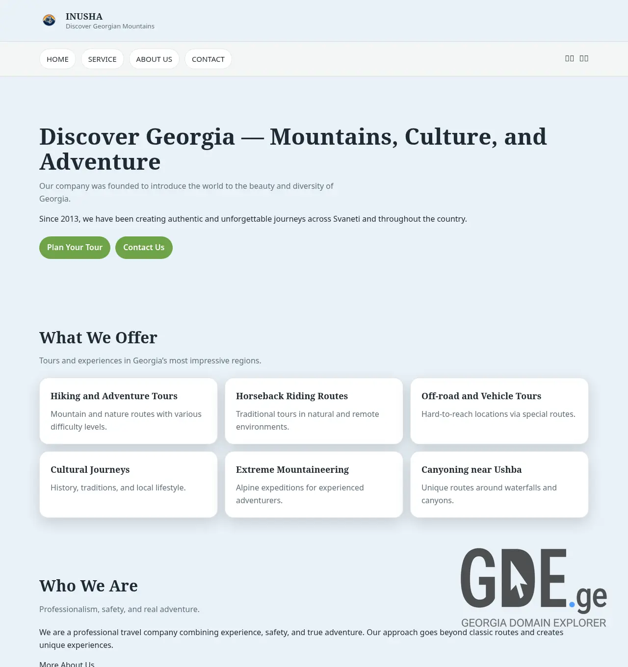 Screenshot of the site inusha.ge at 2026-06-07
