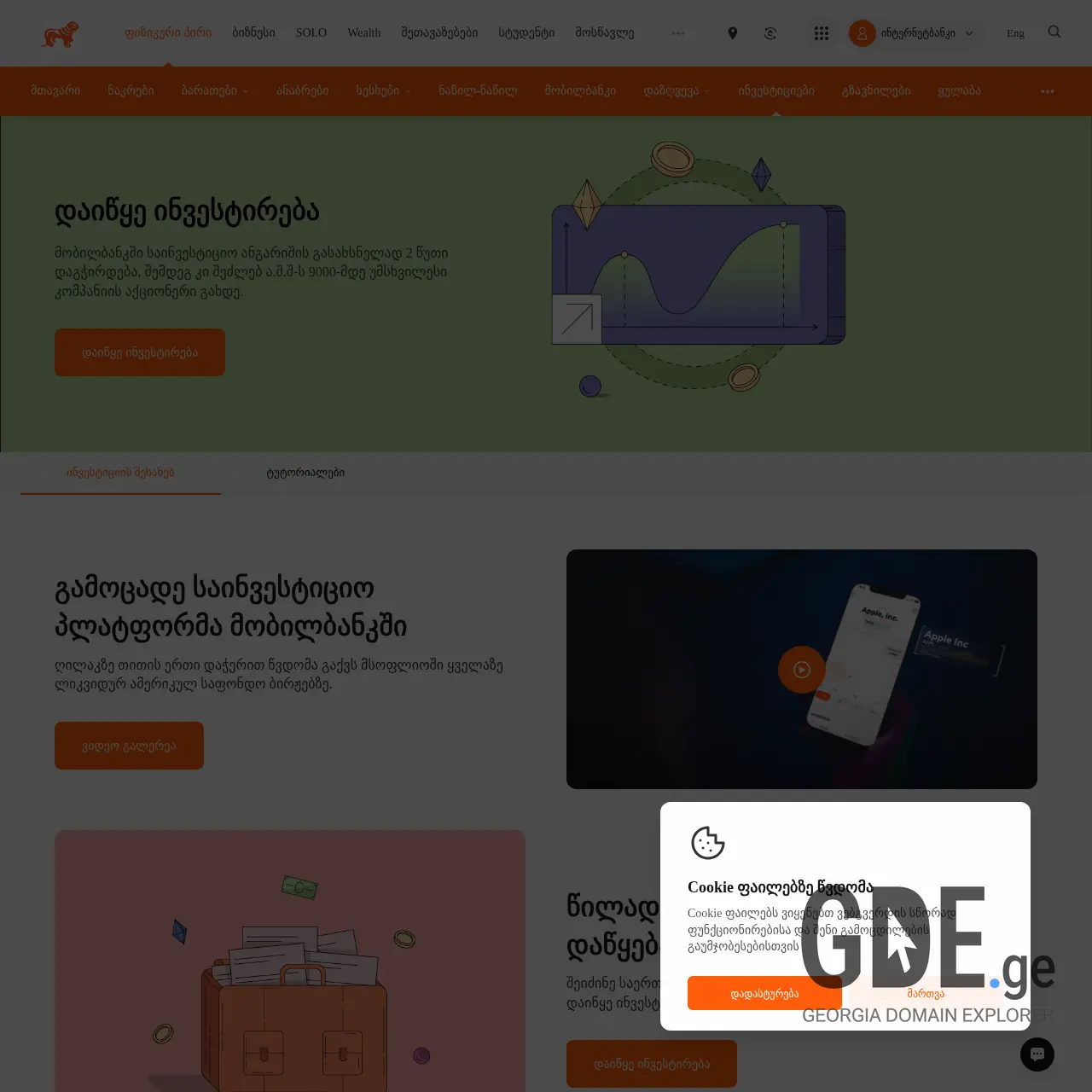 Screenshot of the site investicia.ge at 2026-03-28