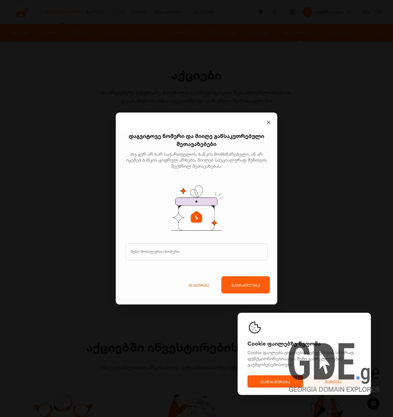 Screenshot of the site investitsia.ge at 2026-07-12