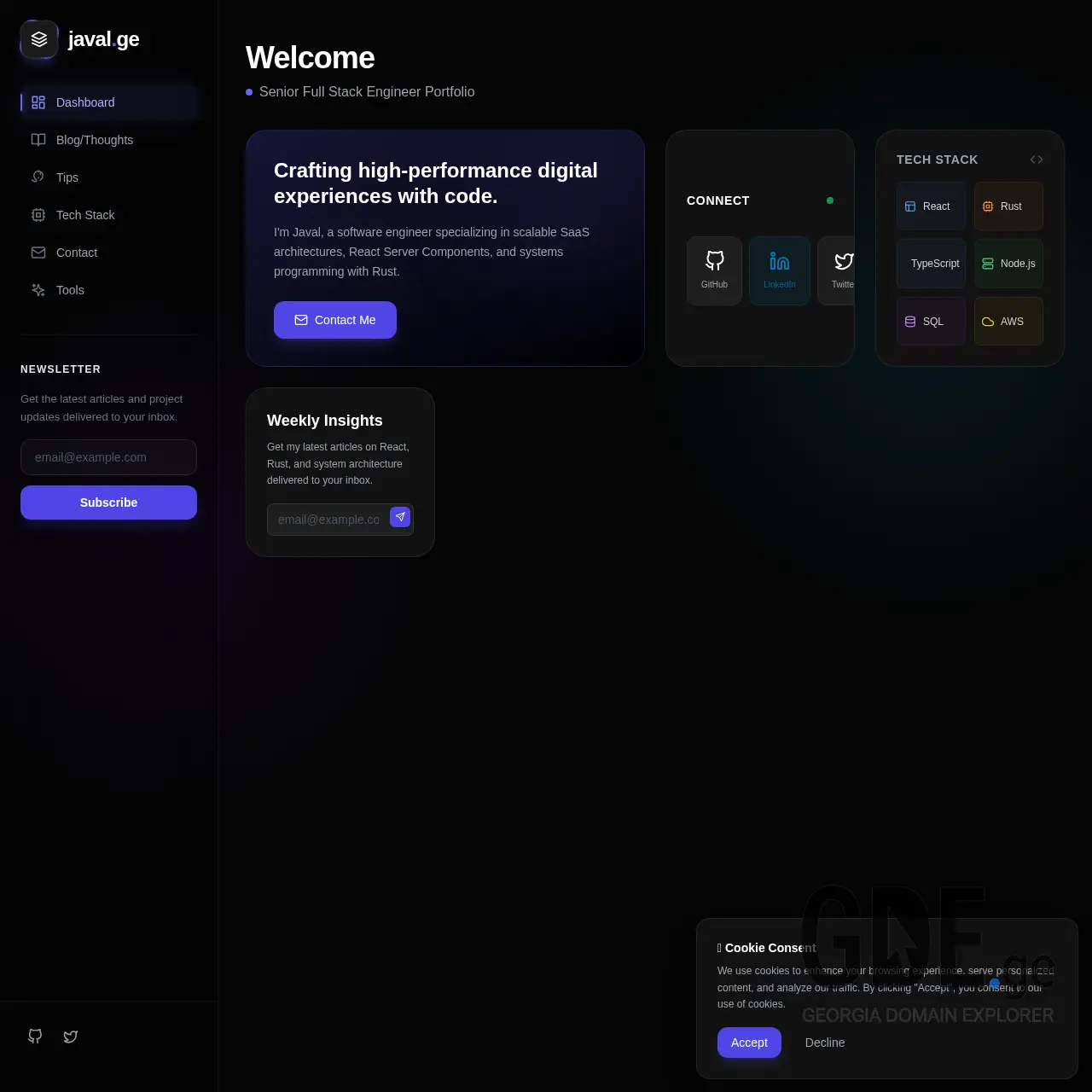 Screenshot of the site javal.ge at 2026-03-28