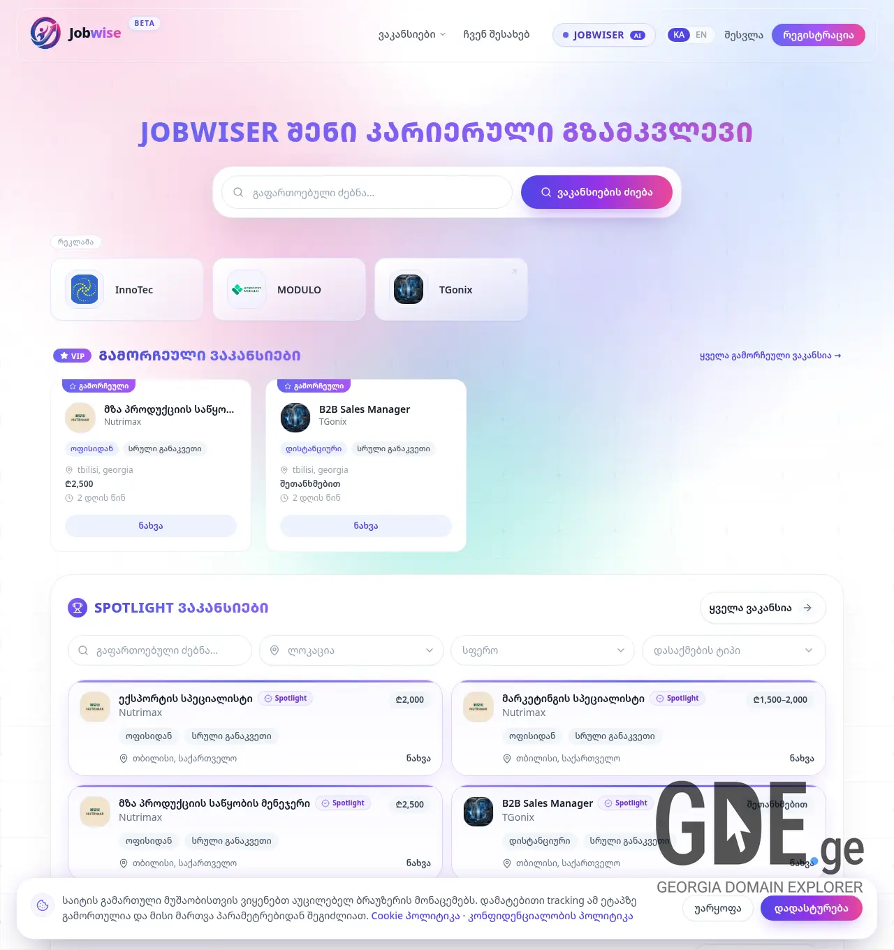 Screenshot of the site jobwise.ge at 2026-06-14