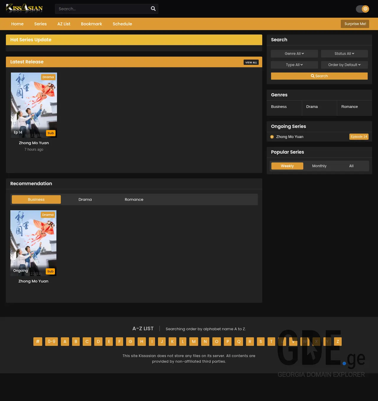 Screenshot of the site kissasian.ge at 2026-07-04