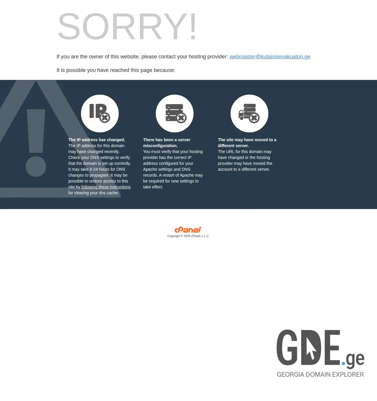 Screenshot of the site kutaisisevakuatori.ge at 2026-05-08