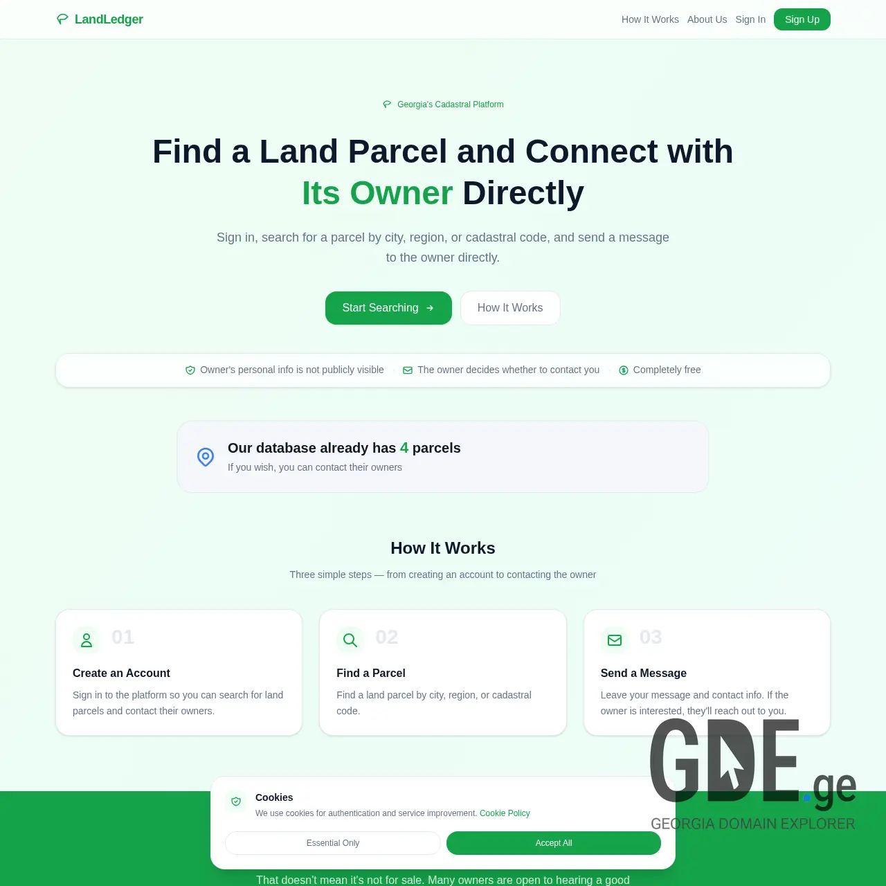 Screenshot of the site landledger.ge at 2026-03-12