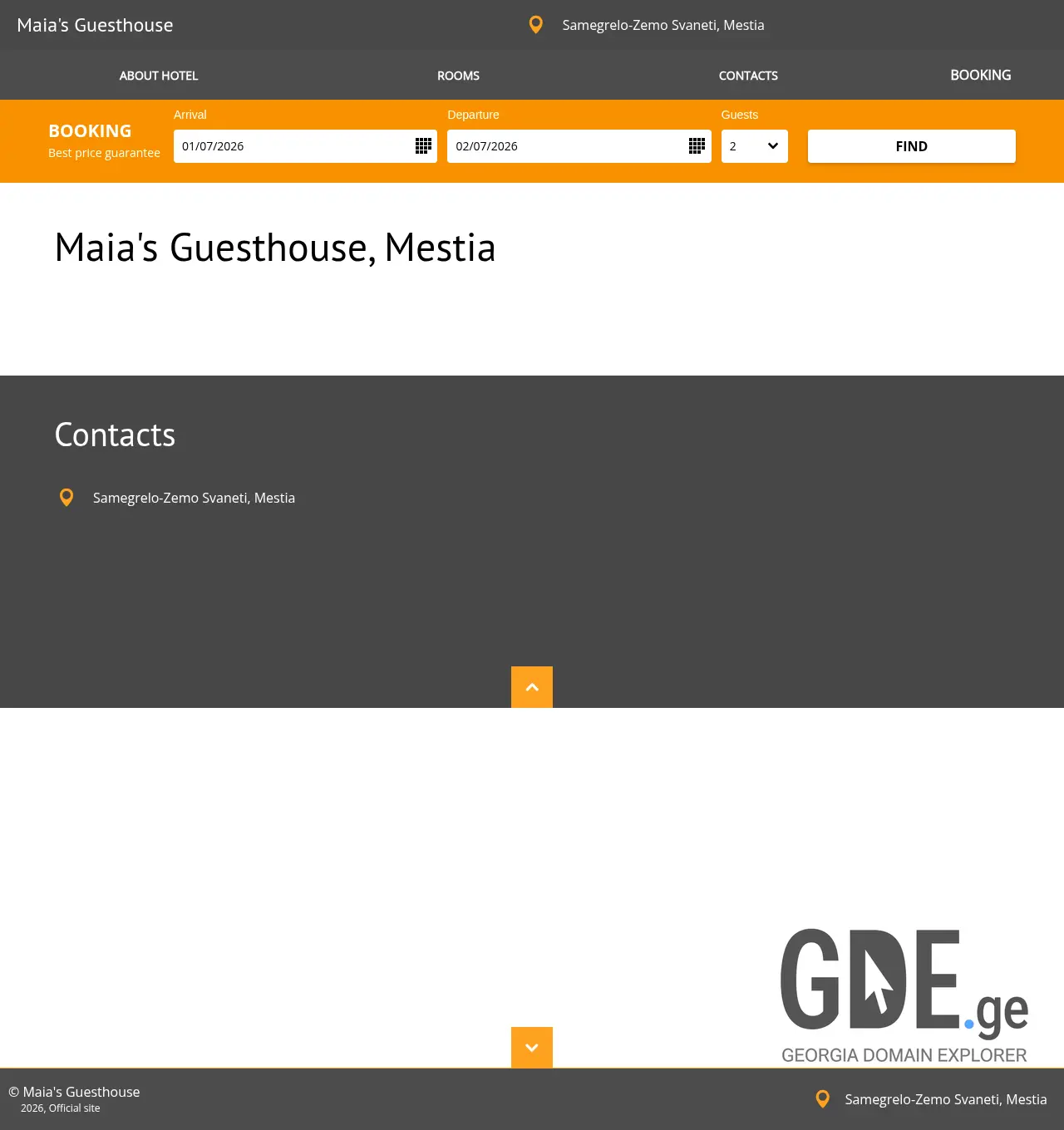 Screenshot of the site maiasguesthouse.ge at 2026-07-01