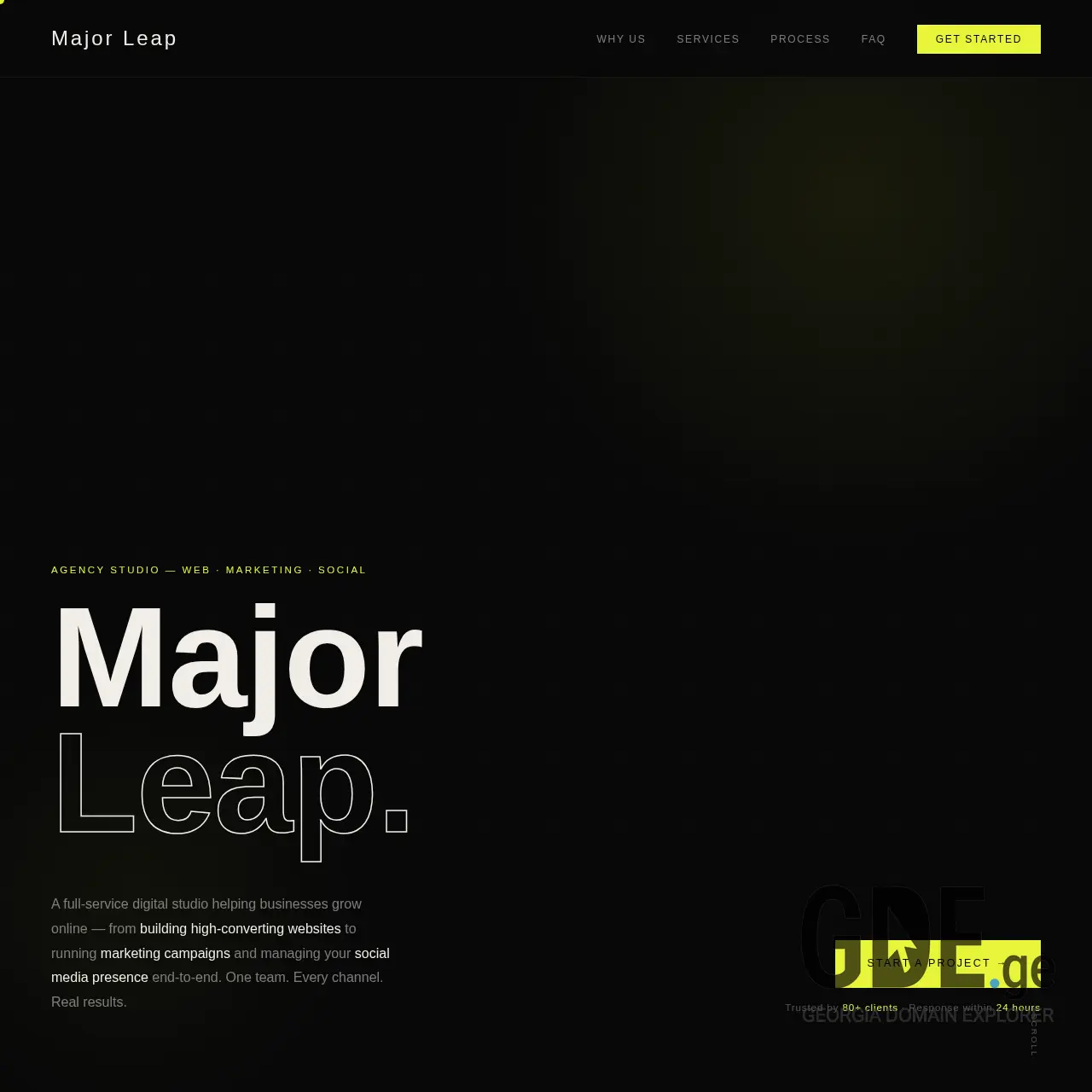 Screenshot of the site majorleap.ge at 2026-03-28
