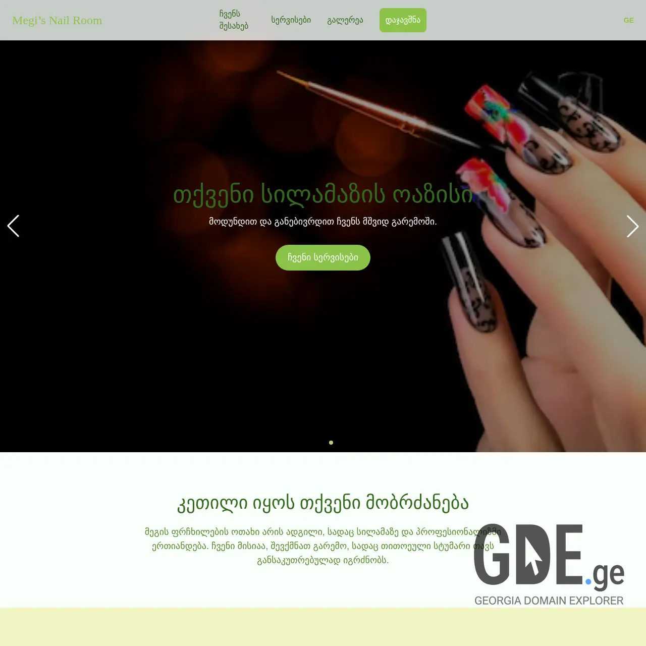 Screenshot of the site megisnailroom.ge at 2026-03-26