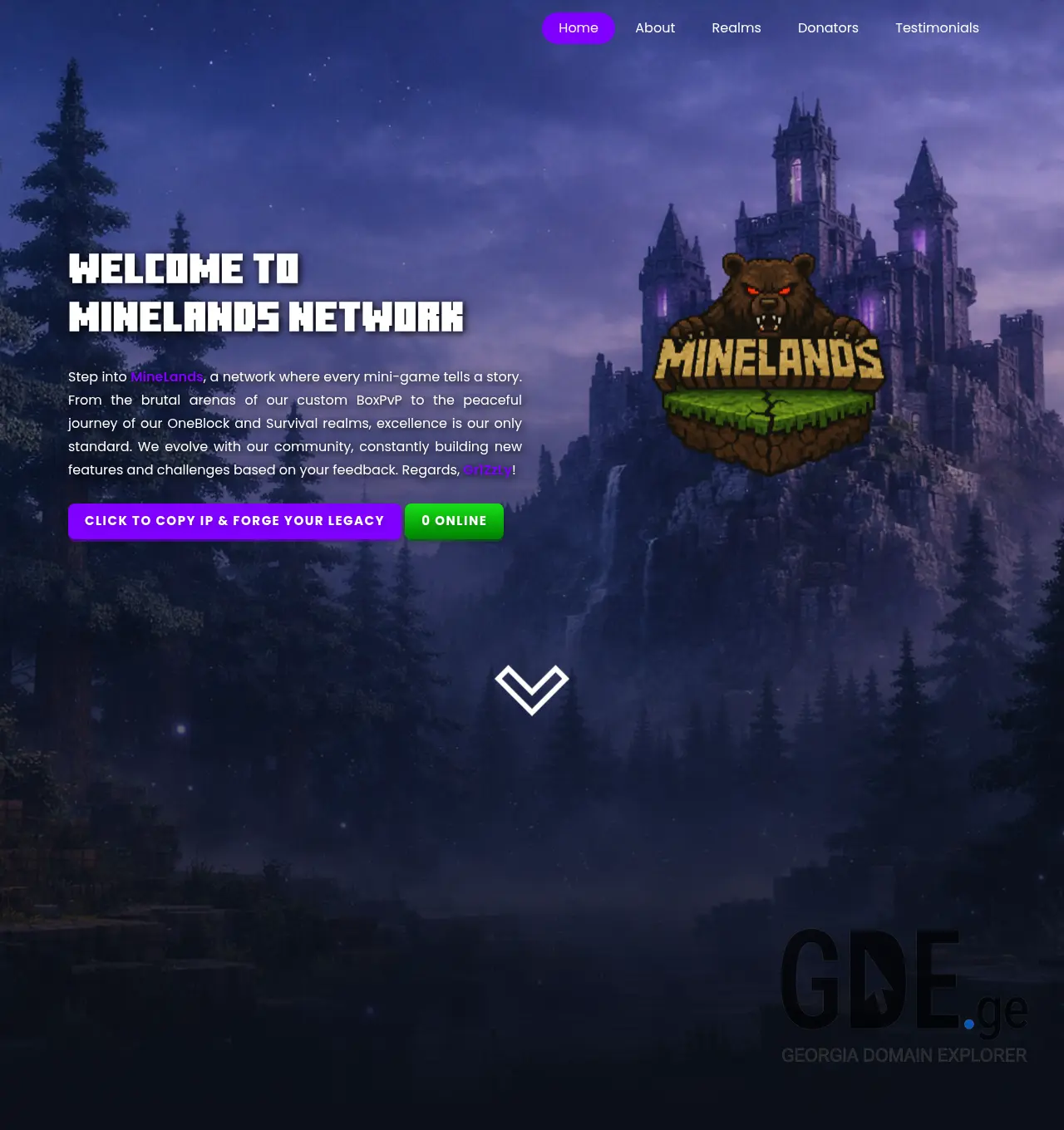 Screenshot of the site minelands.ge at 2026-05-19