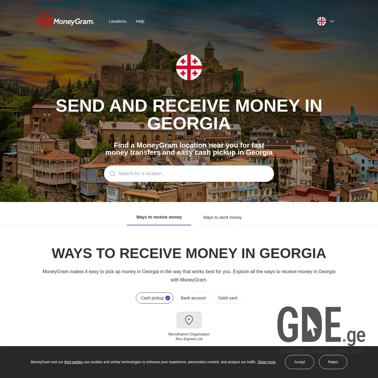 Screenshot of the site moneygram.ge at 2026-03-02