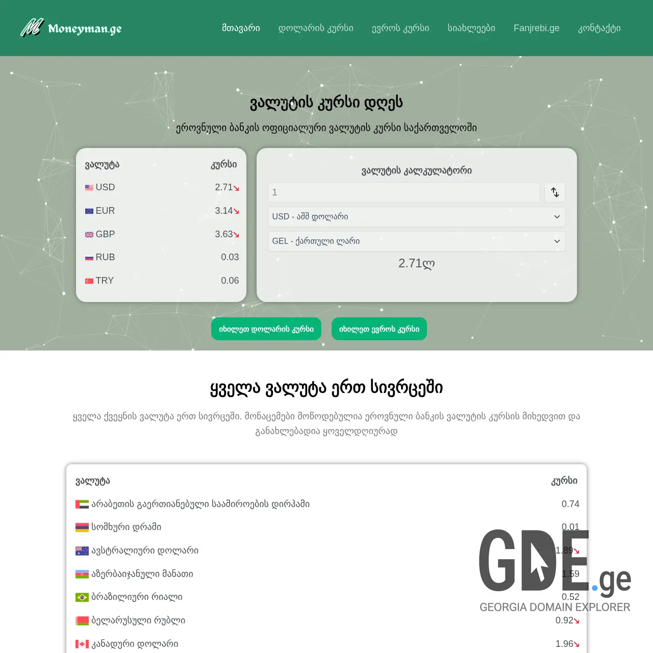 Screenshot of the site moneyman.ge at 2026-03-30