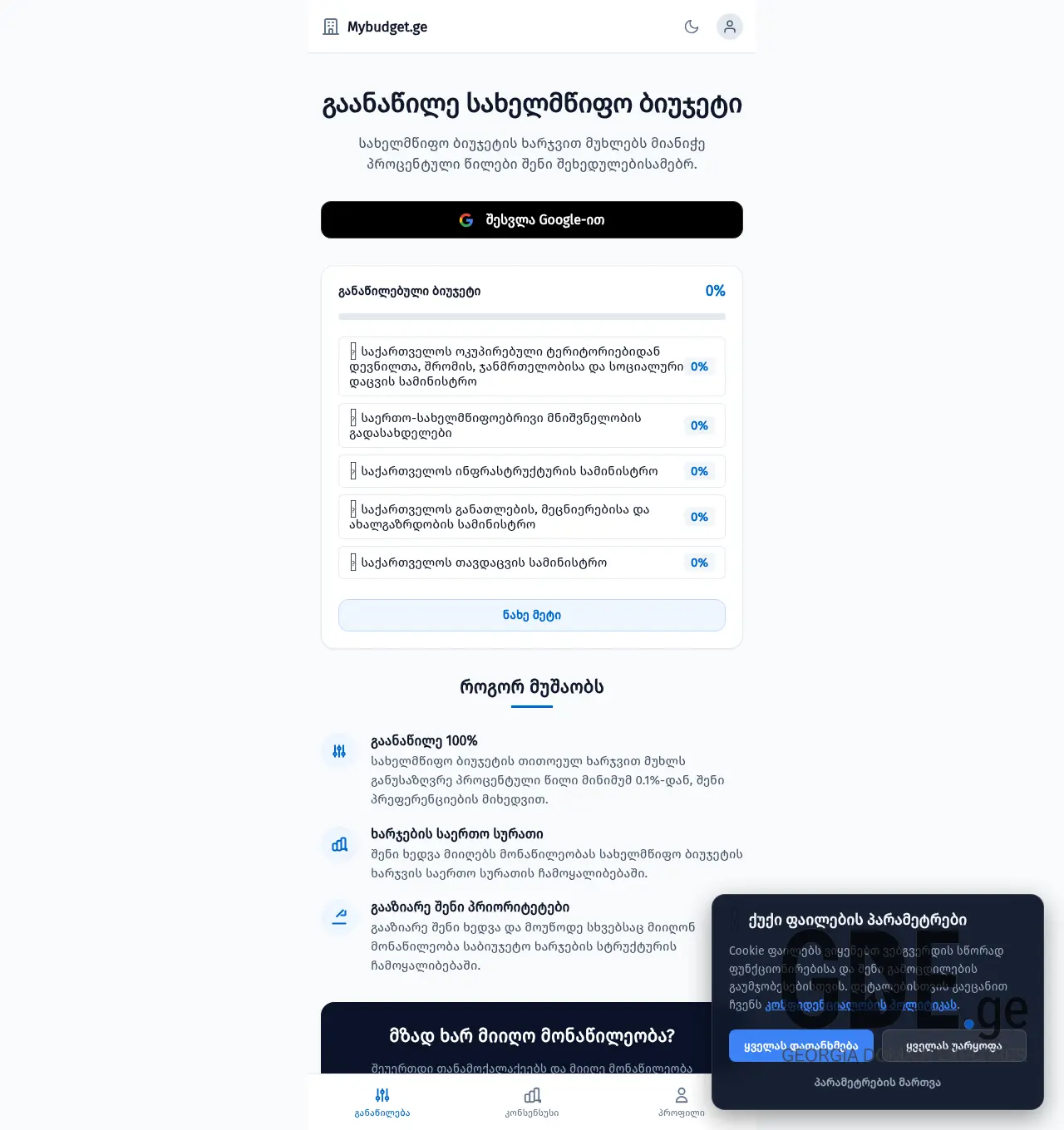 Screenshot of the site mybudget.ge at 2026-06-18