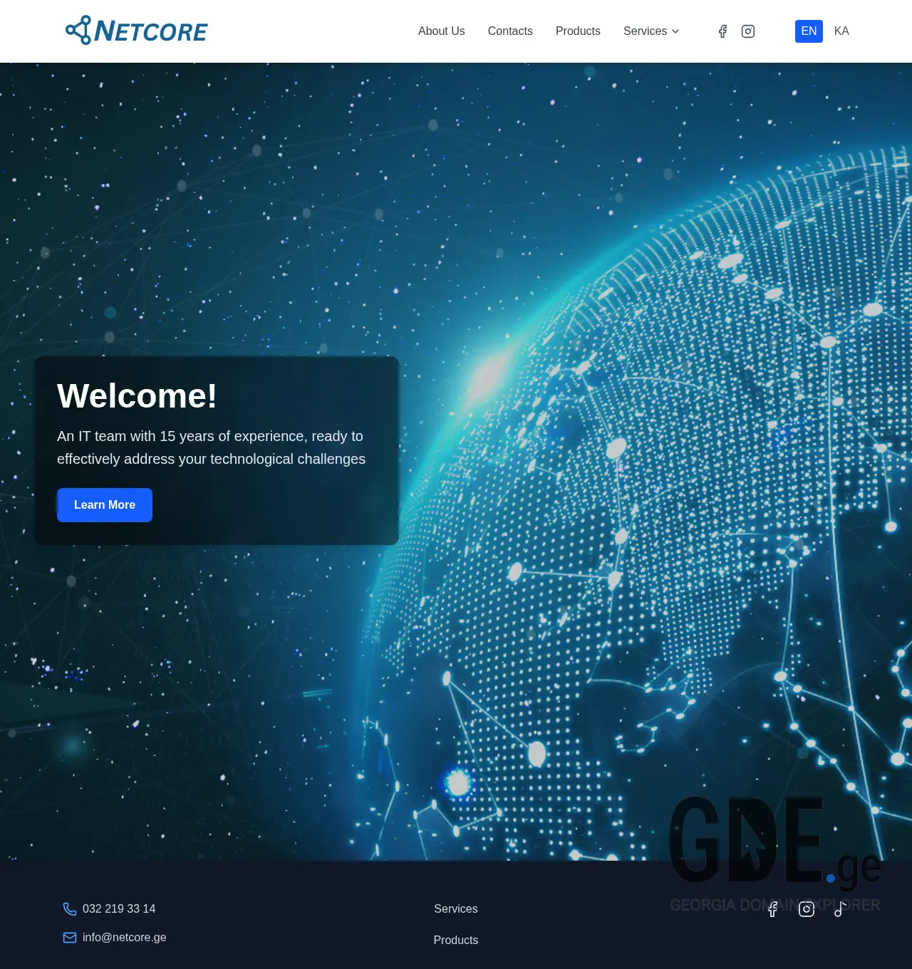 Screenshot of the site netcore.ge at 2026-04-12
