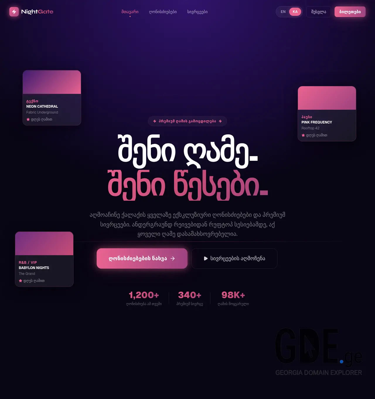 Screenshot of the site nightgate.ge at 2026-04-16