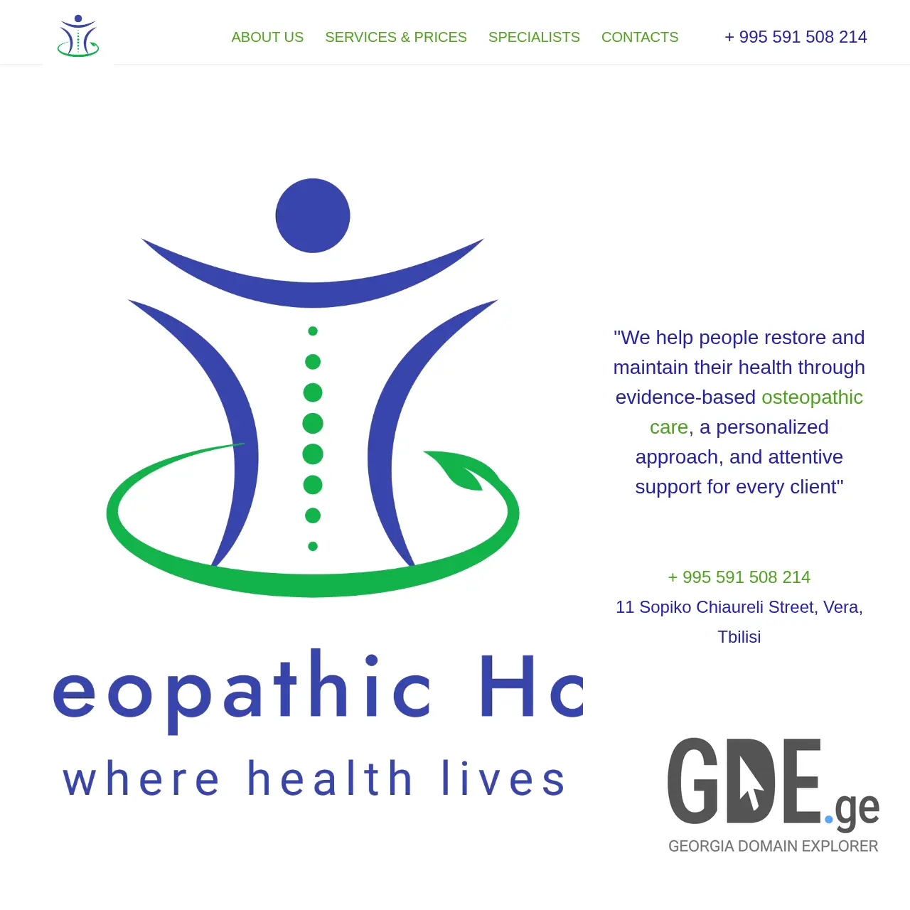 Screenshot of the site osteopathic-home.ge at 2026-03-02