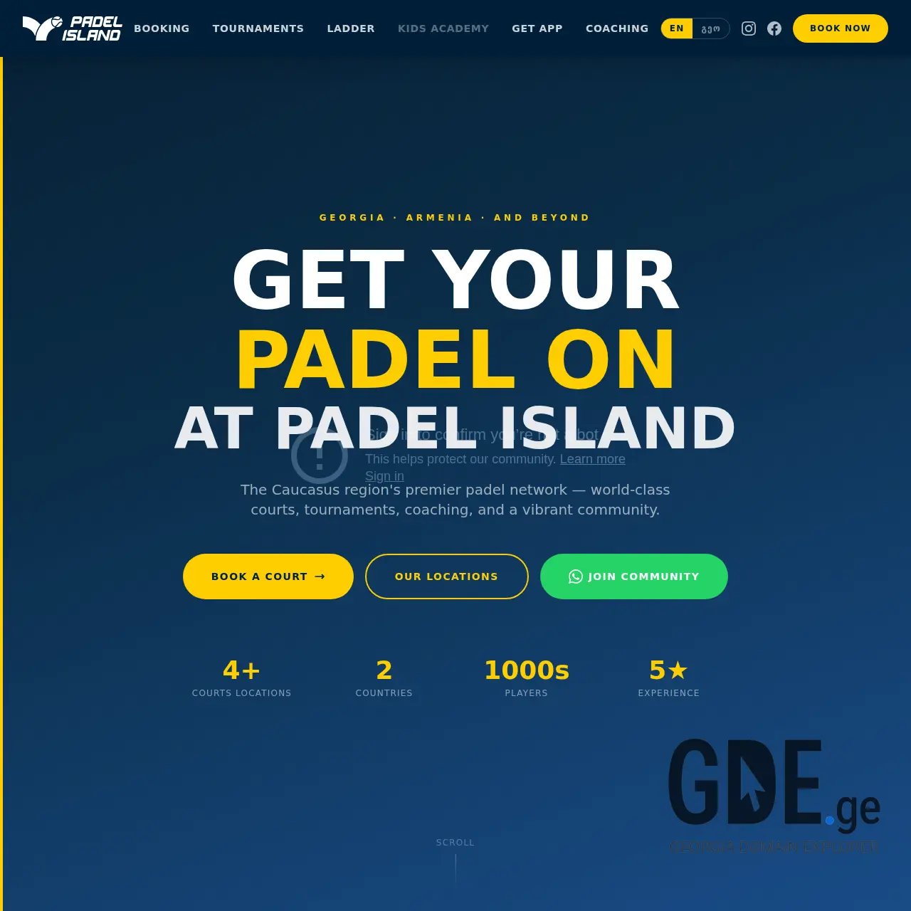 Screenshot of the site padelisland.ge at 2026-03-28