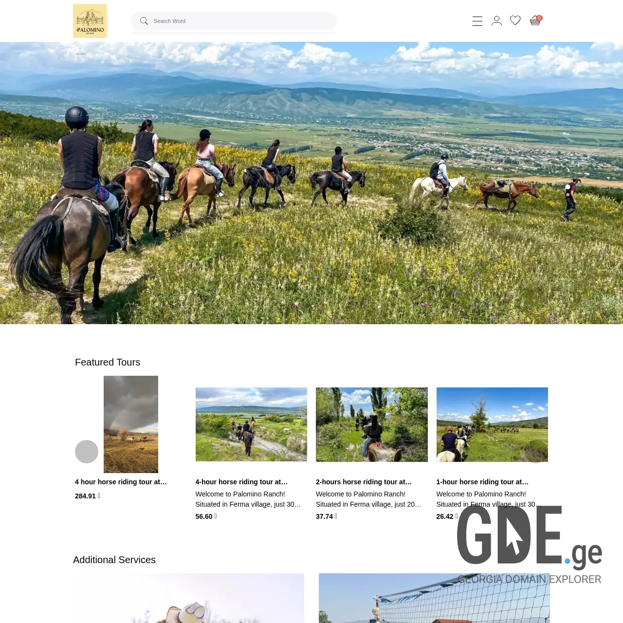 Screenshot of the site palominoranch.ge at 2026-03-28