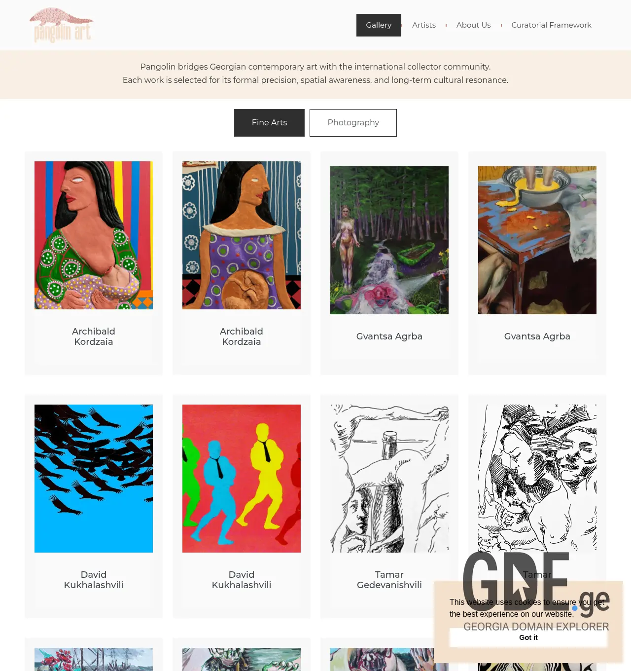 Screenshot of the site pangolingallery.ge at 2026-05-02