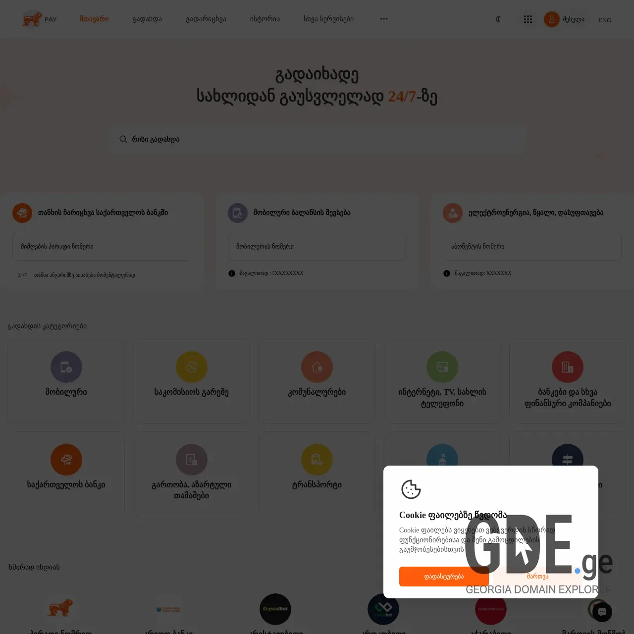 Screenshot of the site paybog.ge at 2026-03-28