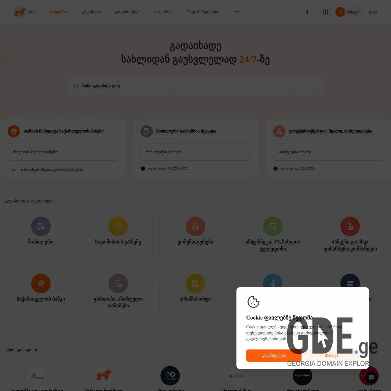 Screenshot of the site payments.ge at 2026-03-29
