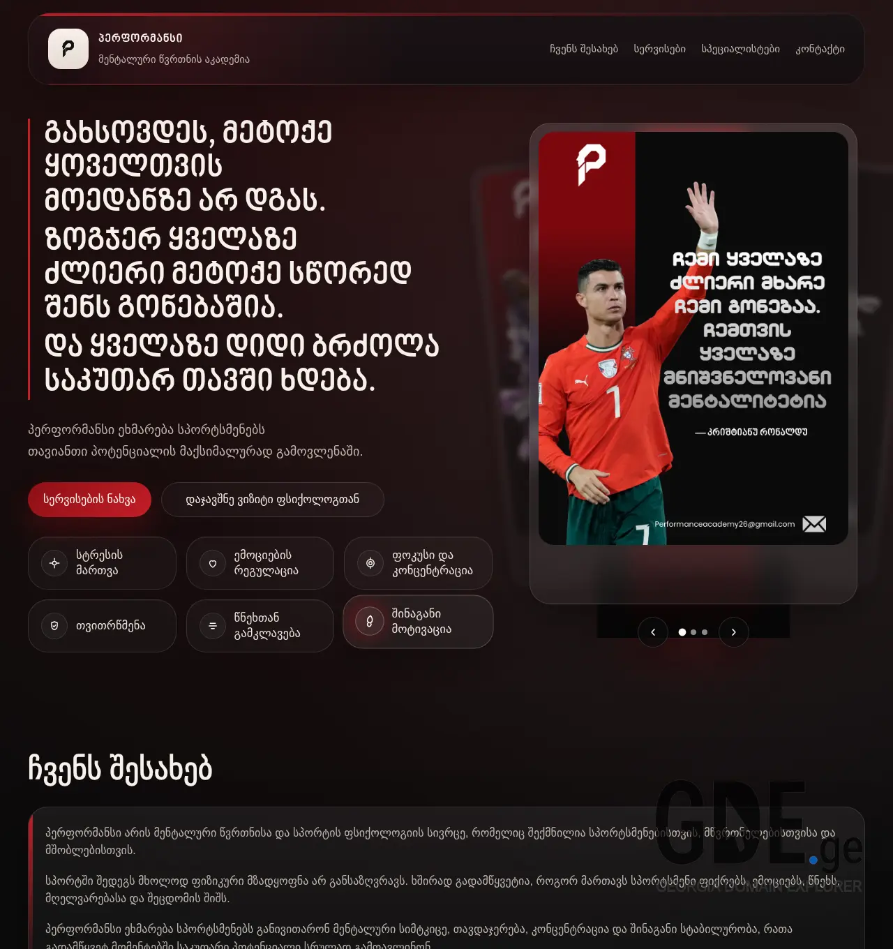 Screenshot of the site performanceacademy.ge at 2026-05-05