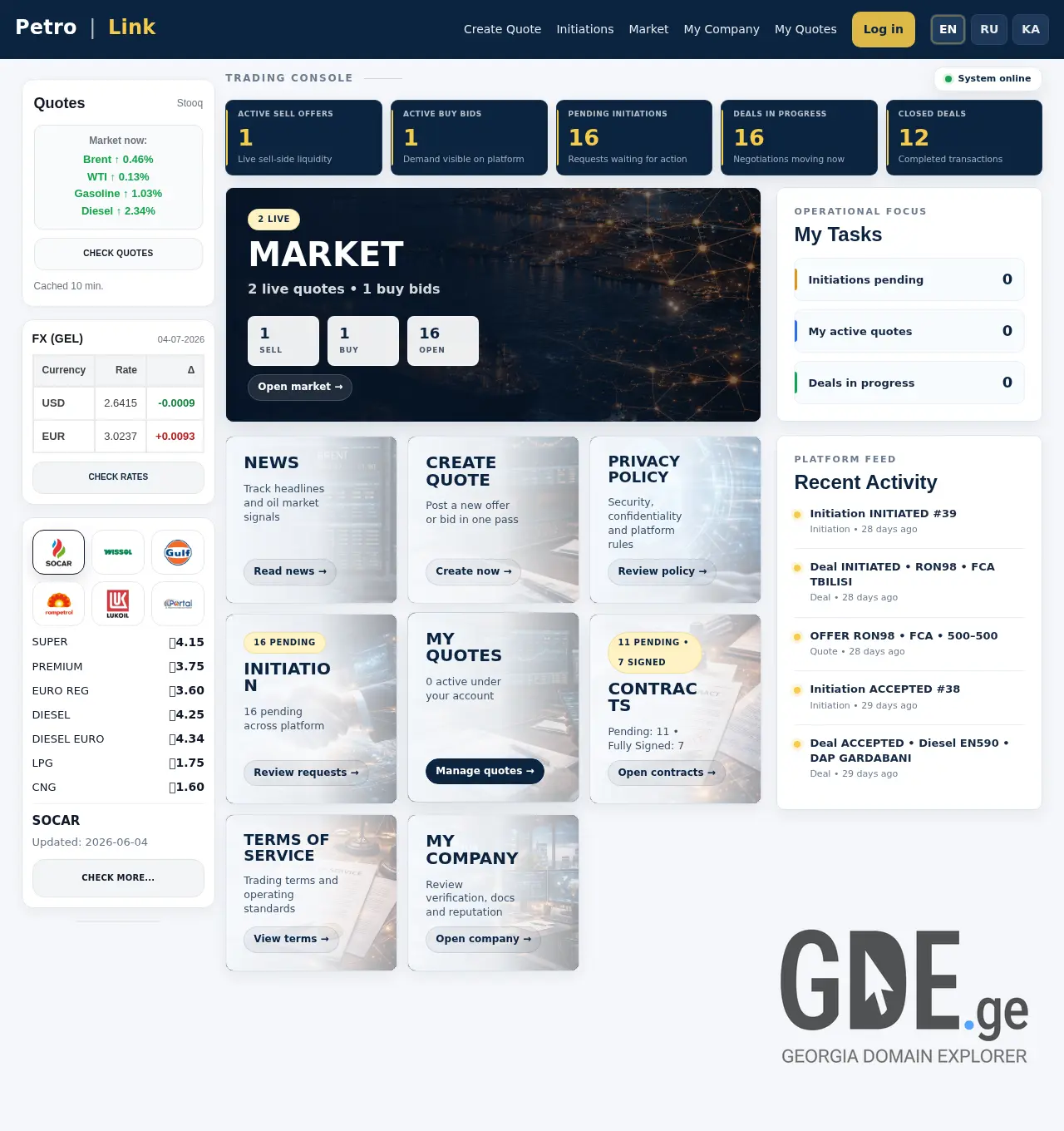 Screenshot of the site petrolink.ge at 2026-07-04