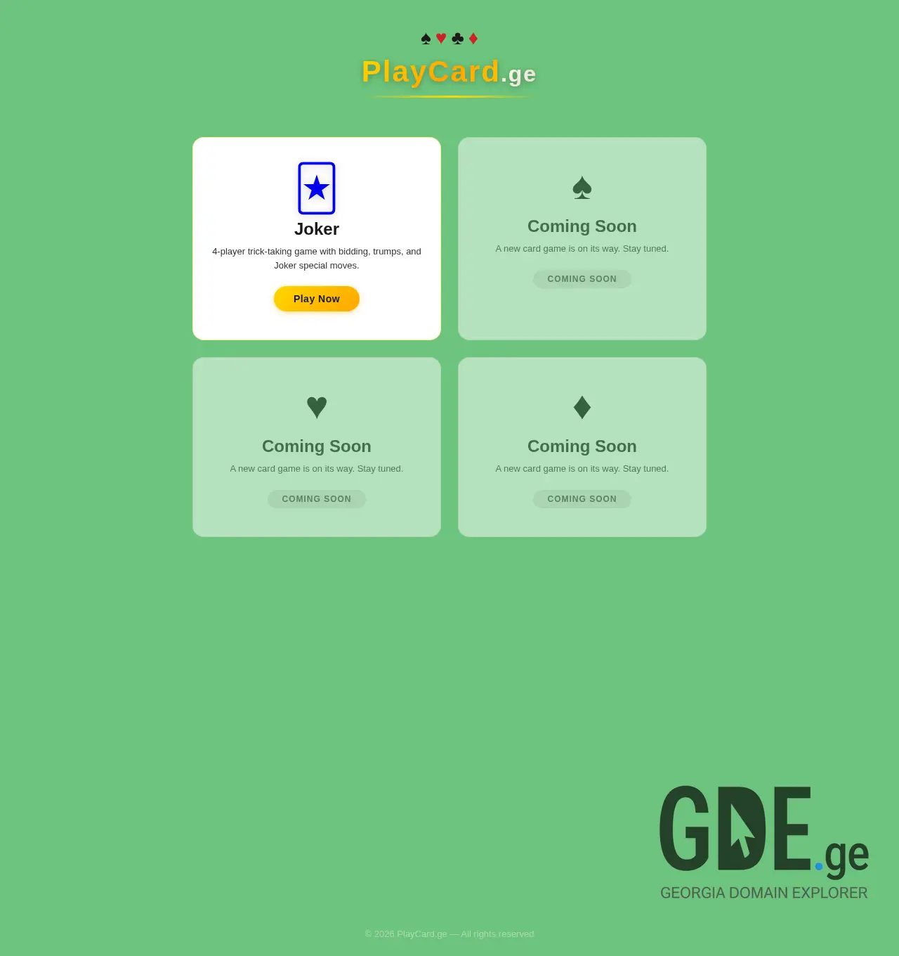 Screenshot of the site playcard.ge at 2026-05-19