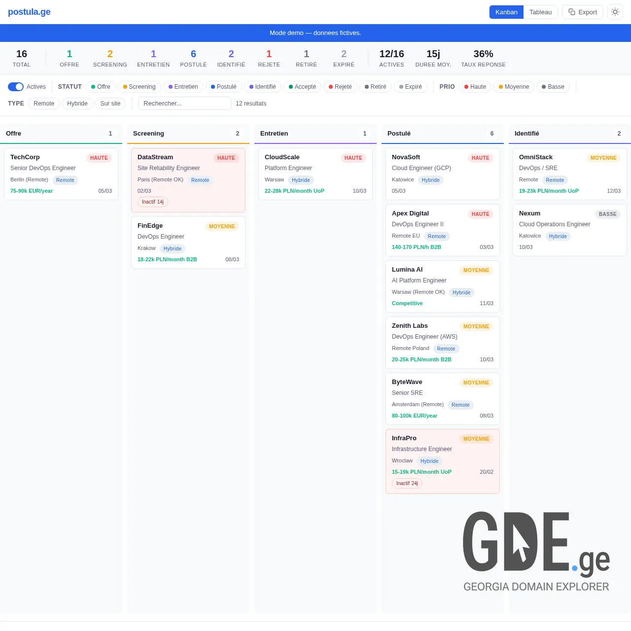 Screenshot of the site postula.ge at 2026-03-16