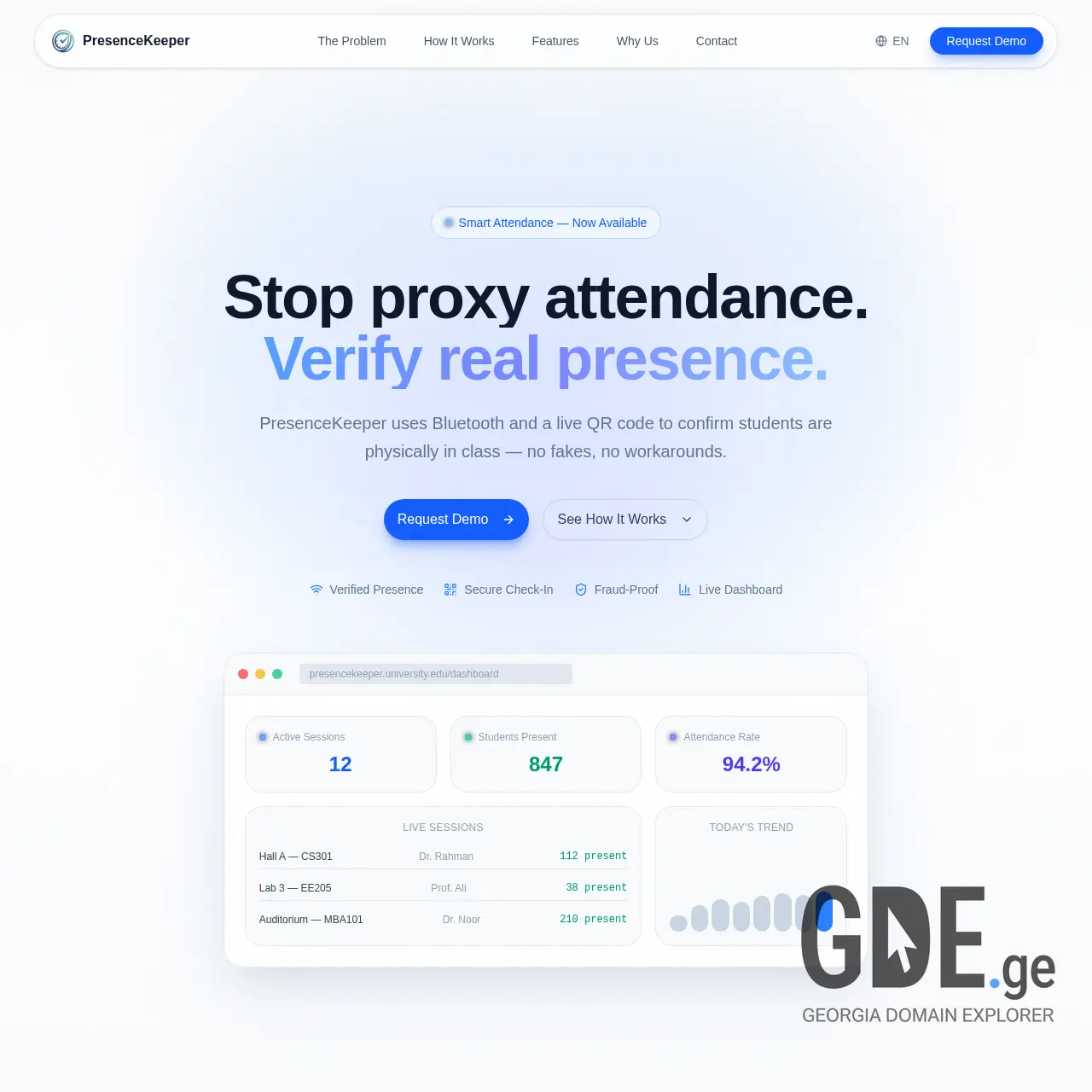 Screenshot of the site presencekeeper.ge at 2026-03-04
