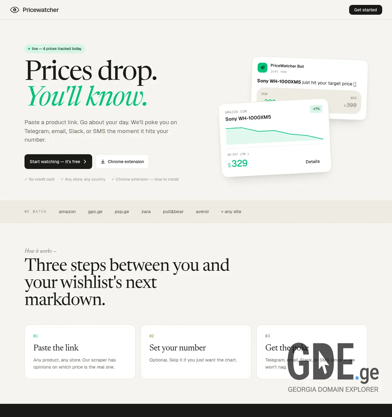 Screenshot of the site pricewatcher.ge at 2026-04-30