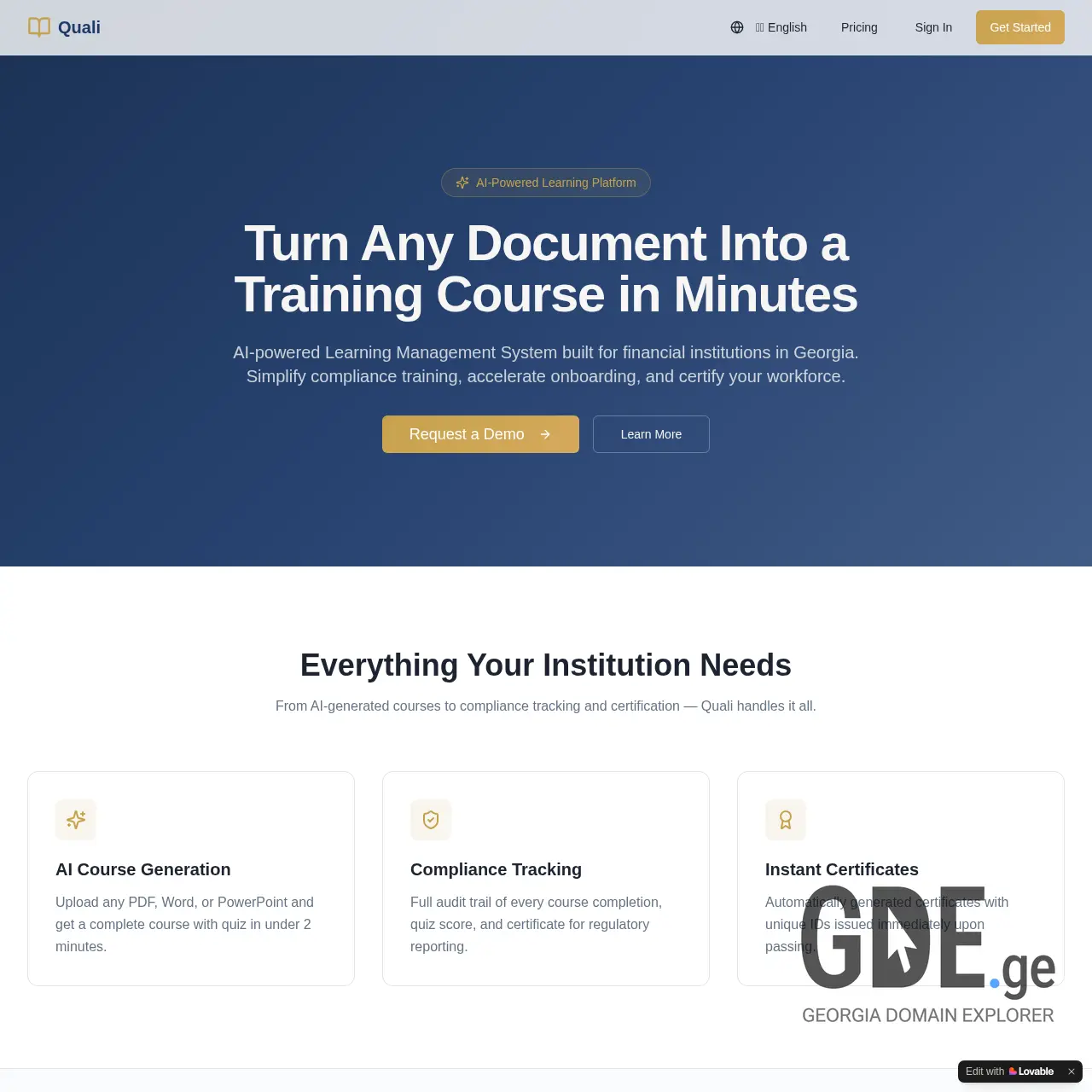 Screenshot of the site quali.ge at 2026-03-09