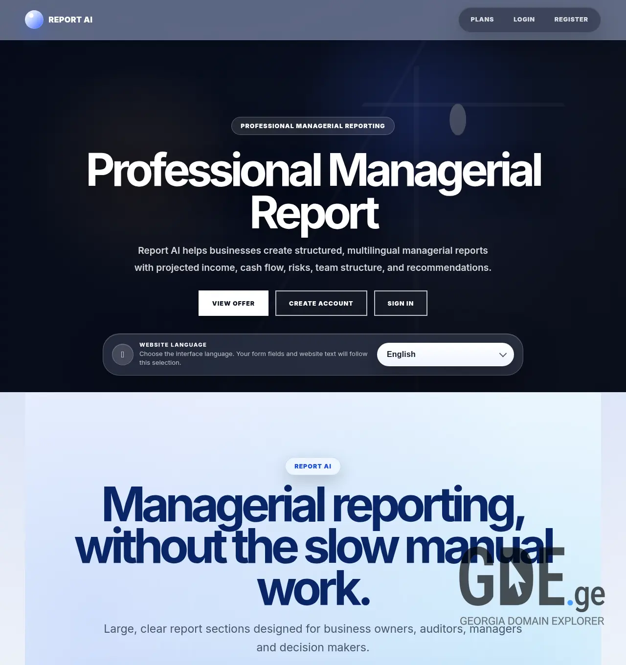 Screenshot of the site reportai.ge at 2026-05-20