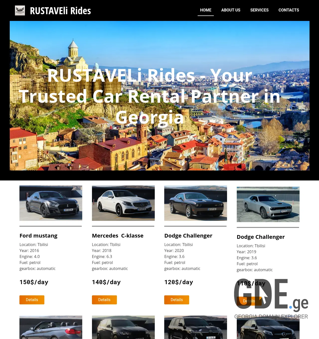 Screenshot of the site rustavelirides.ge at 2026-05-10