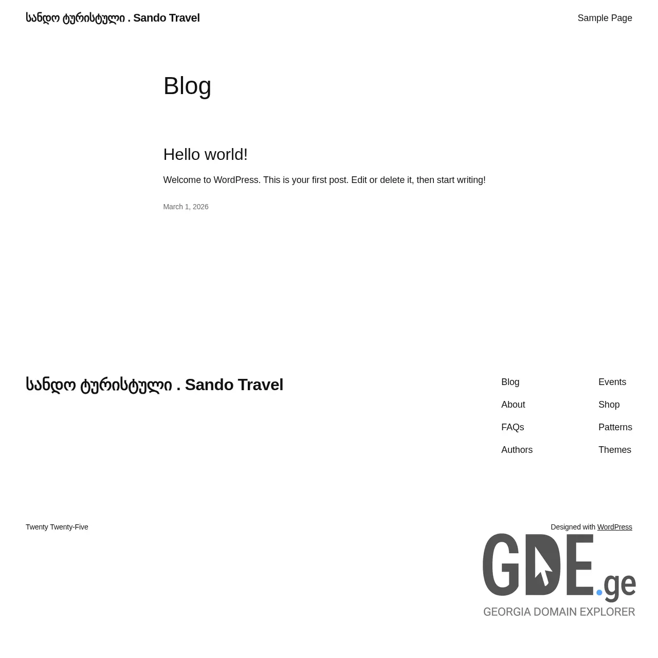 Screenshot of the site sandotravel.ge at 2026-03-02