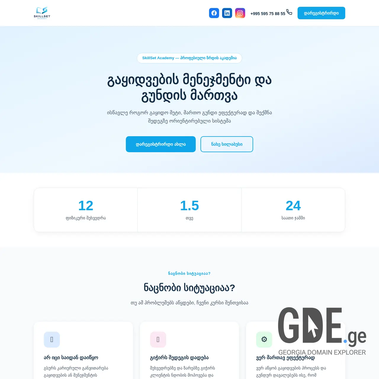Screenshot of the site skillsetacademy.ge at 2026-03-09