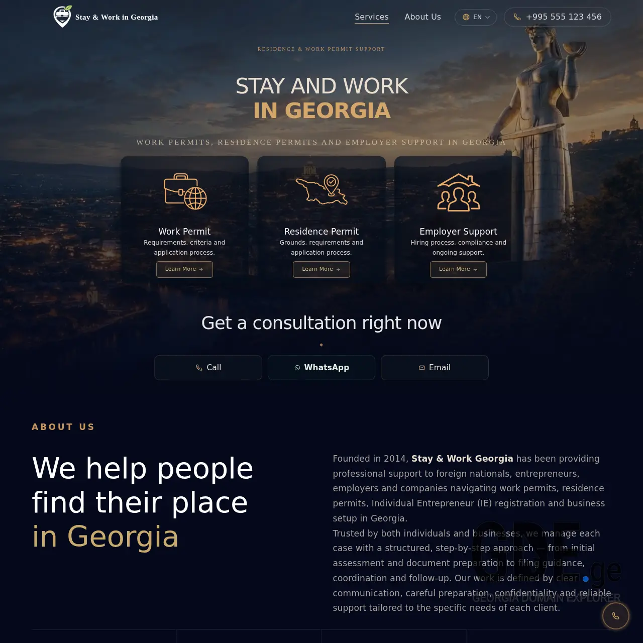 Screenshot of the site stayandwork.ge at 2026-03-27