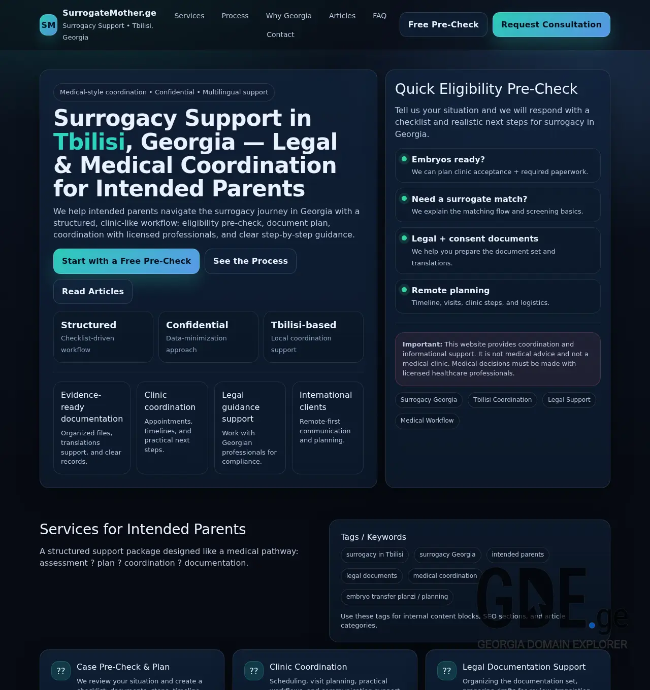 Screenshot of the site surrogatemother.ge at 2026-06-18