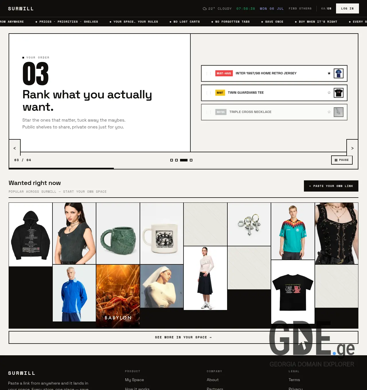 Screenshot of the site surwill.ge at 2026-07-06
