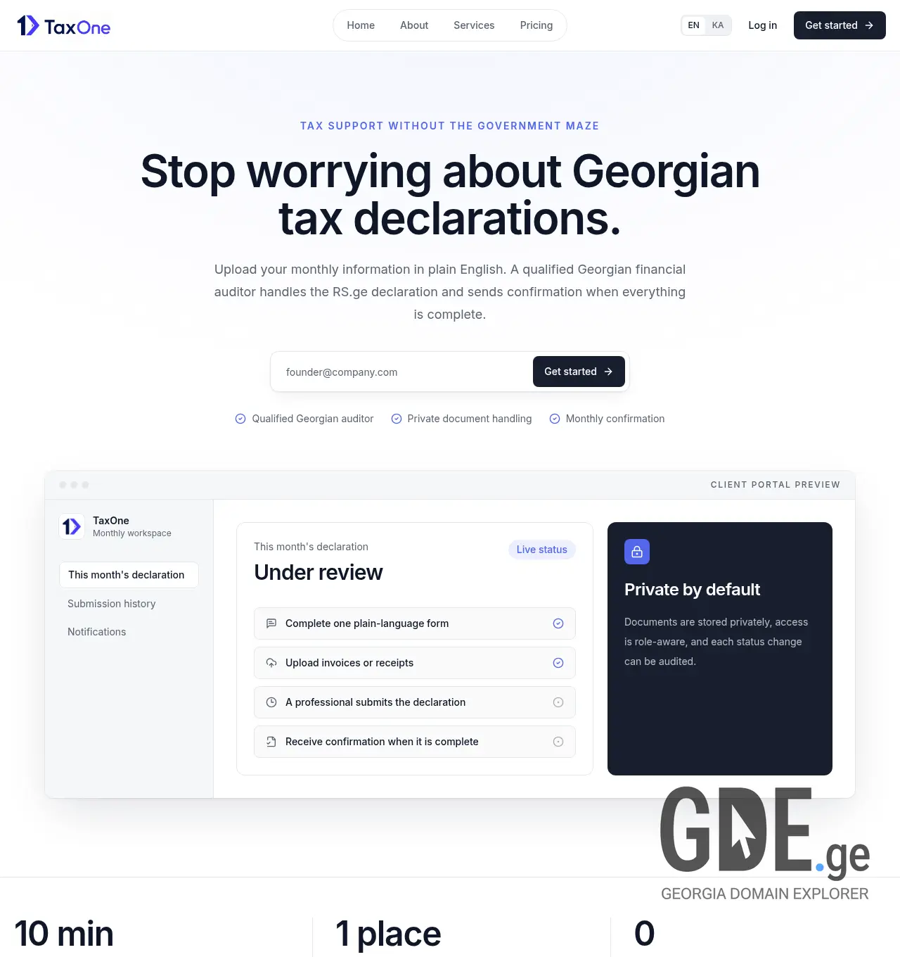 Screenshot of the site taxone.ge at 2026-07-11