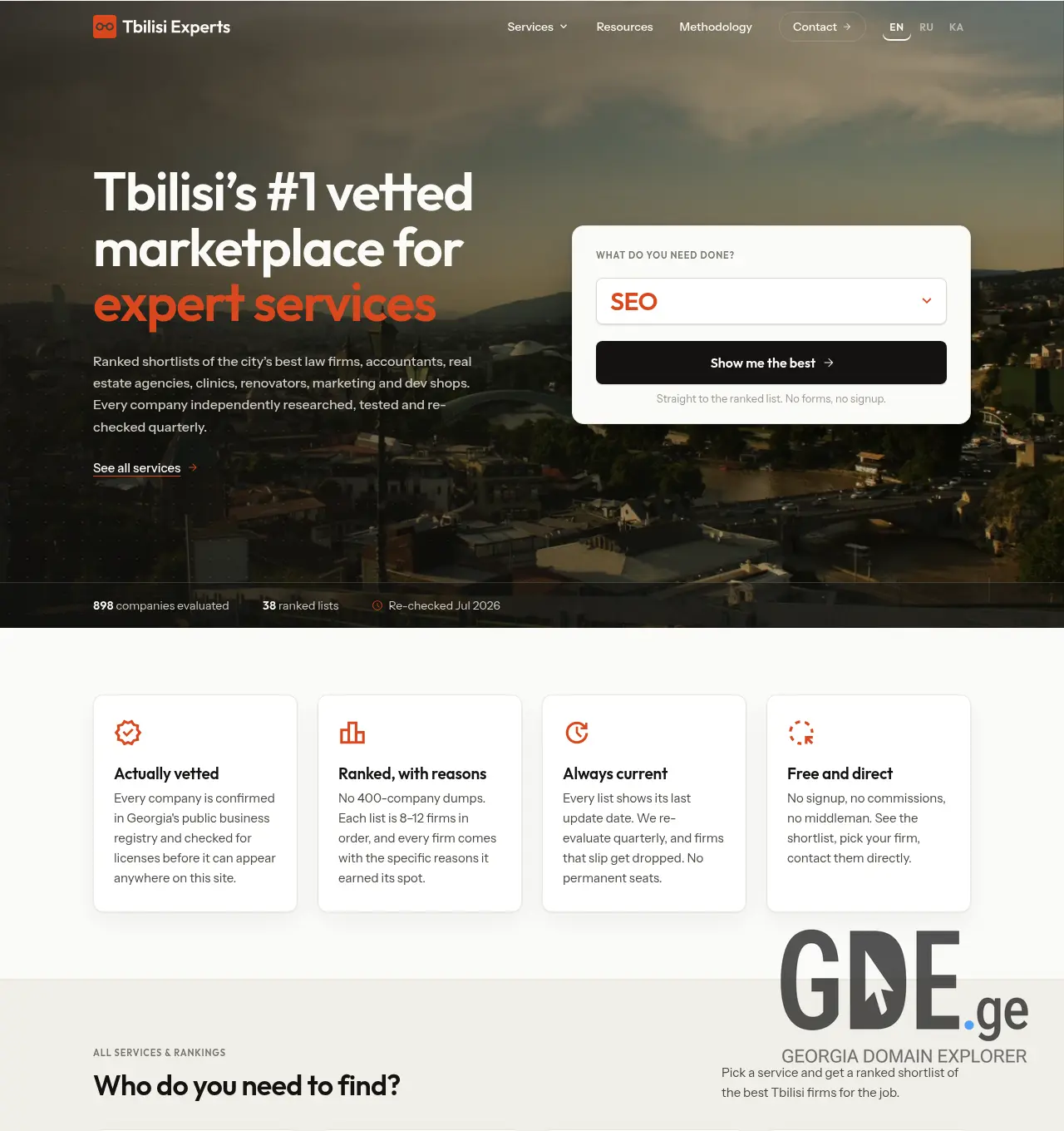 Screenshot of the site tbilisiexperts.ge at 2026-07-27