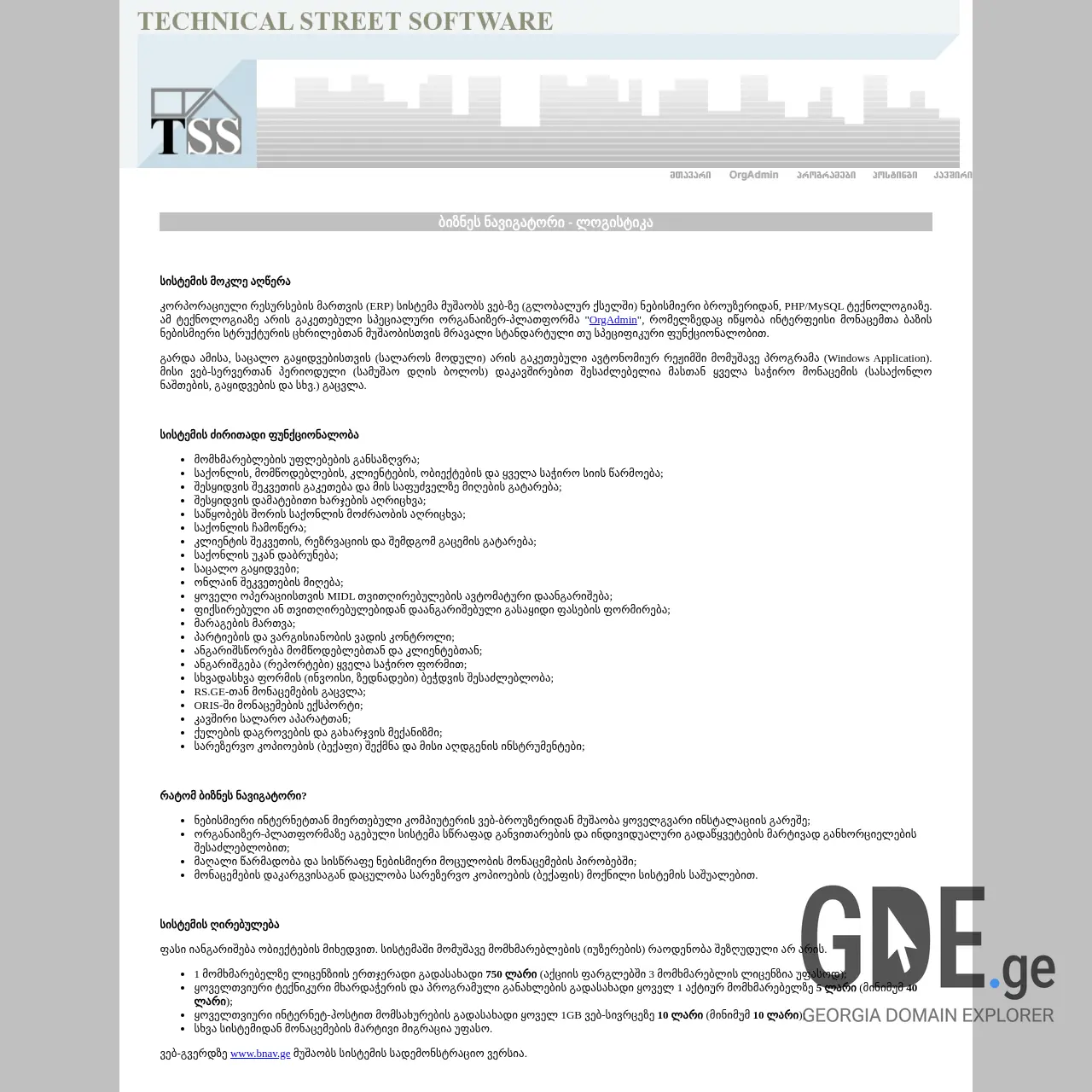 Screenshot of the site technicalstreet.ge at 2026-03-25
