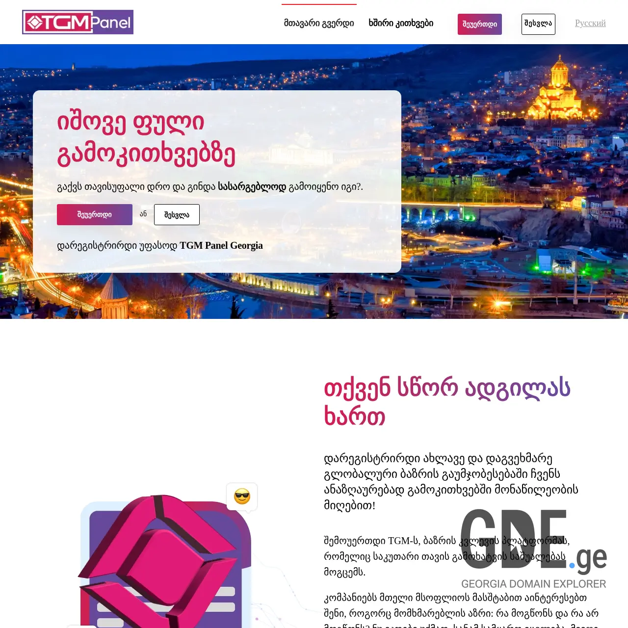 Screenshot of the site tgmpanel.ge at 2026-03-27