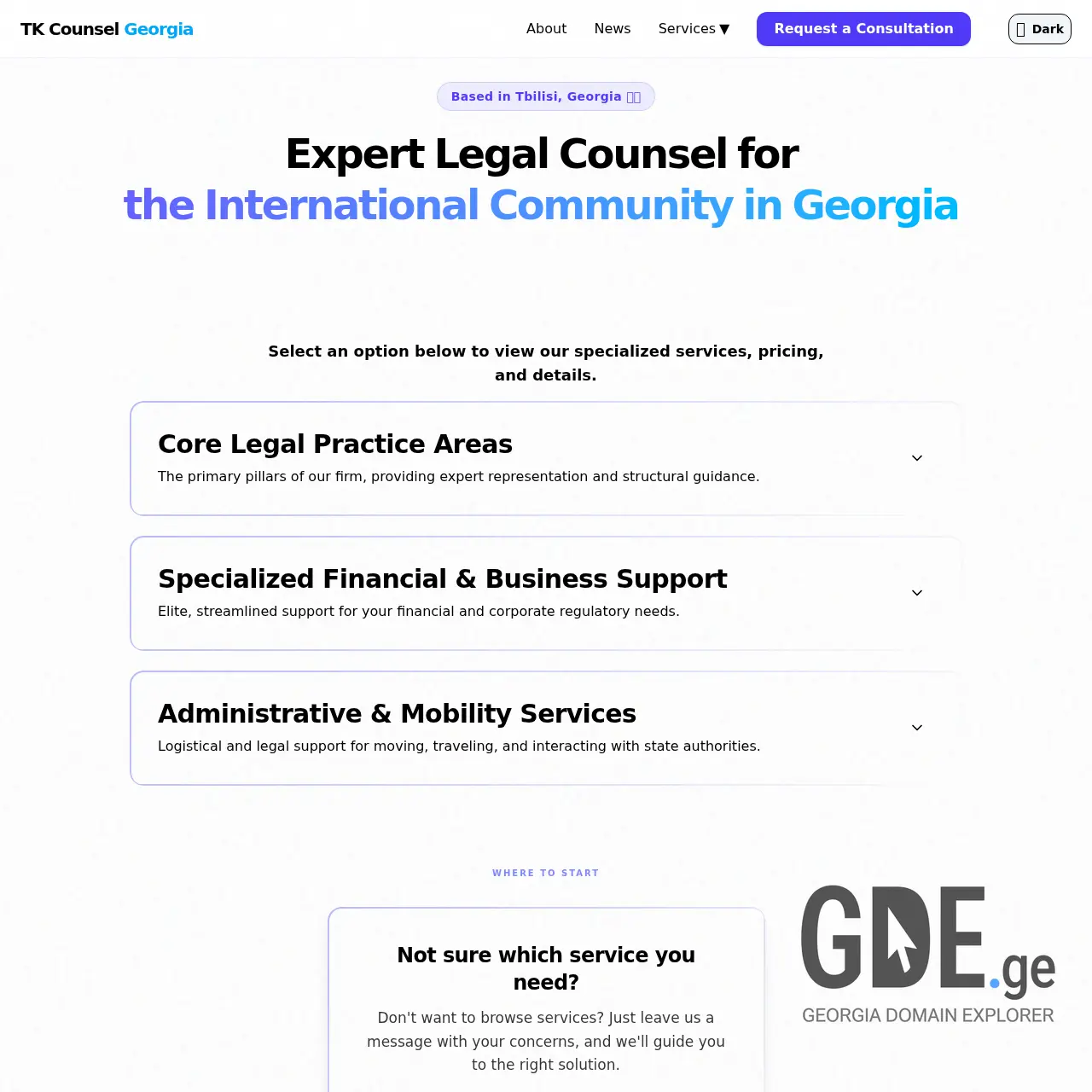 Screenshot of the site tkcounsel.ge at 2026-03-22