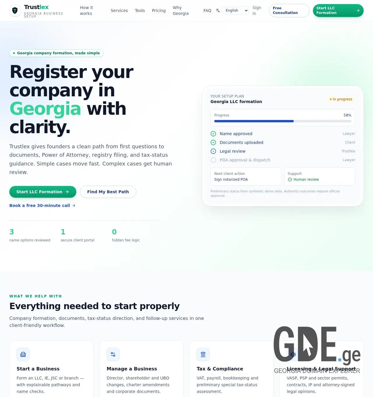 Screenshot of the site trustlex.ge at 2026-07-01