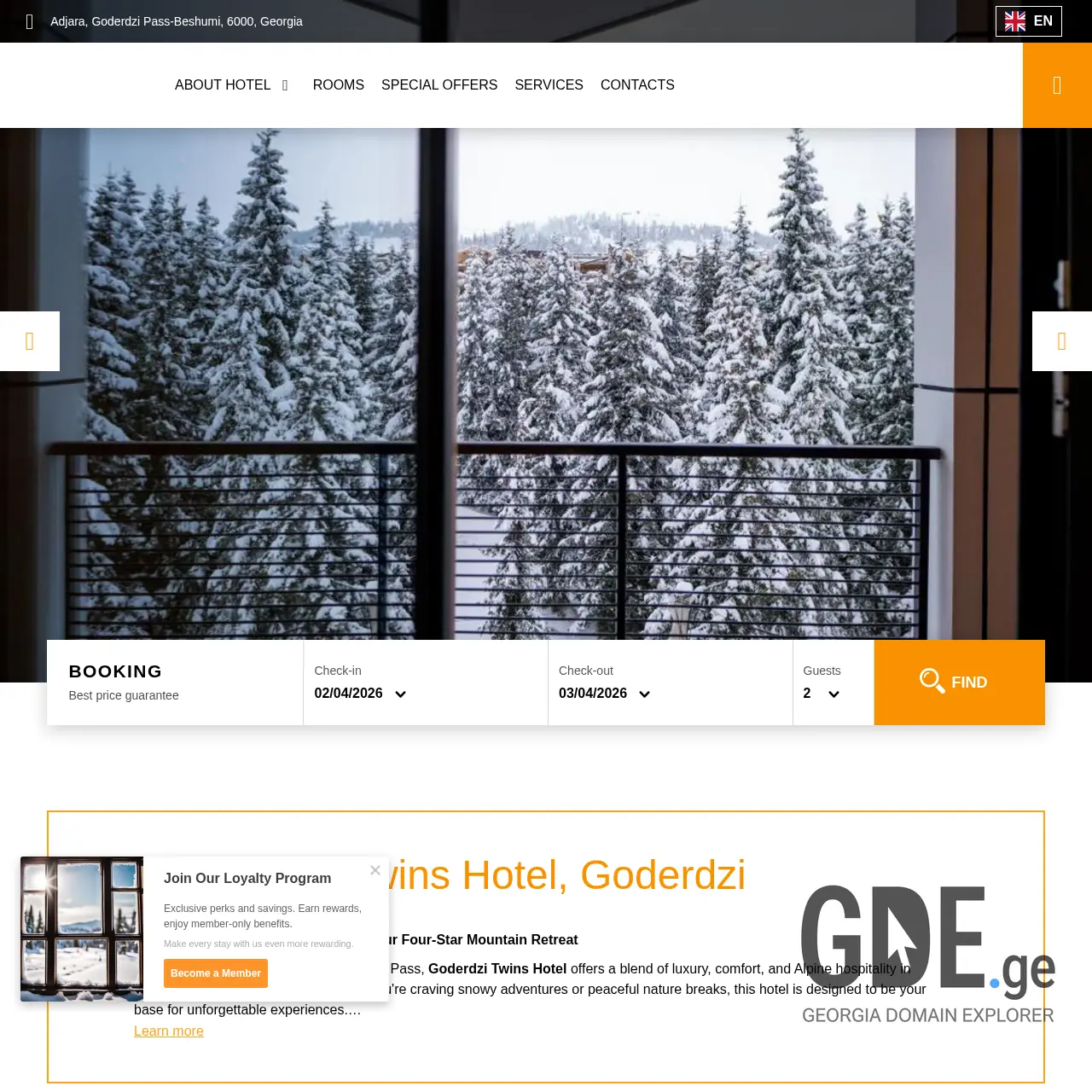Screenshot of the site twinshotel.ge at 2026-04-02