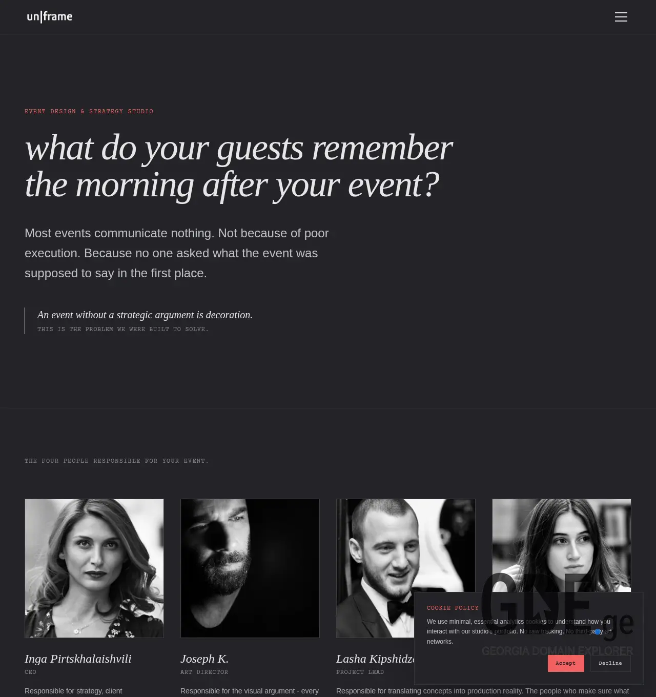 Screenshot of the site unframe.ge at 2026-07-15
