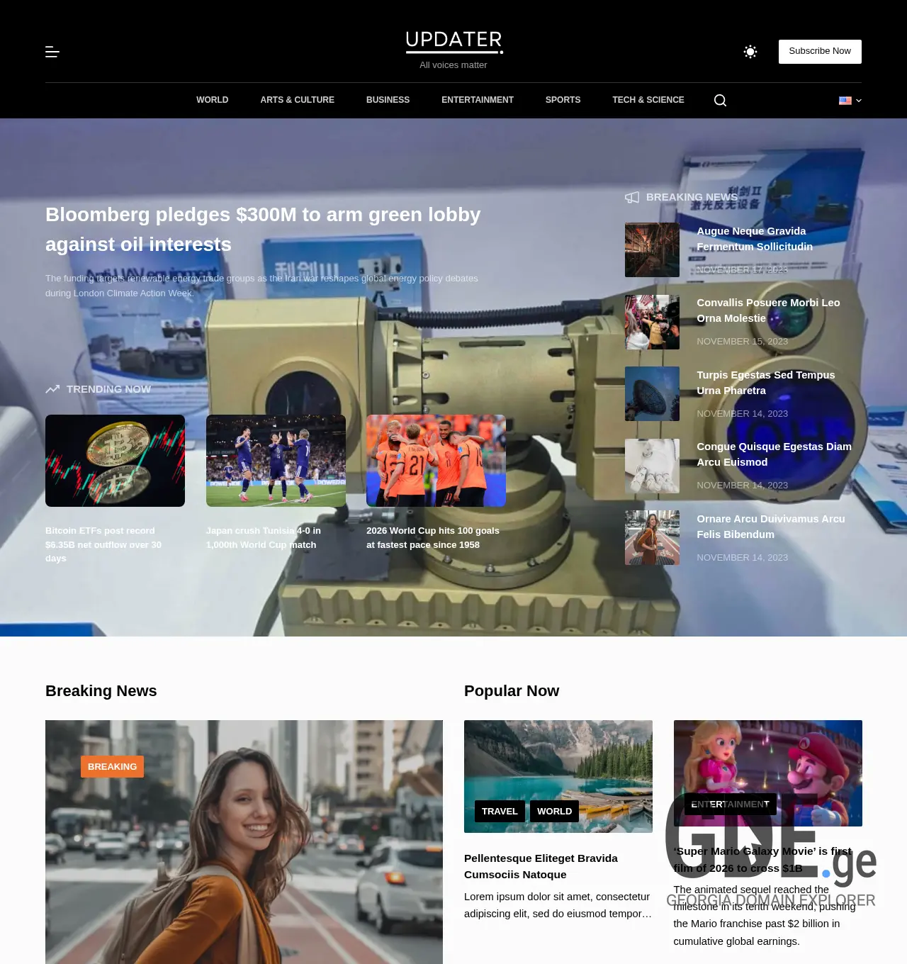 Screenshot of the site updater.ge at 2026-06-21