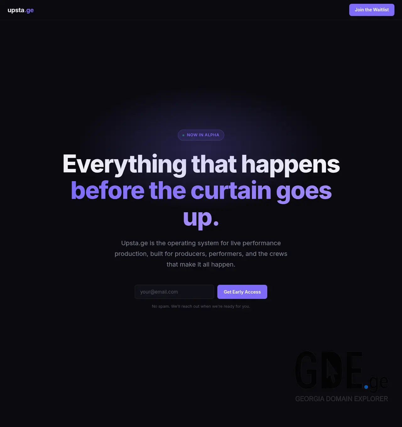 Screenshot of the site upsta.ge at 2026-04-12