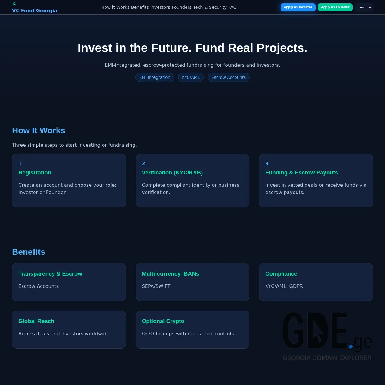 Screenshot of the site vcfund.ge at 2026-03-26