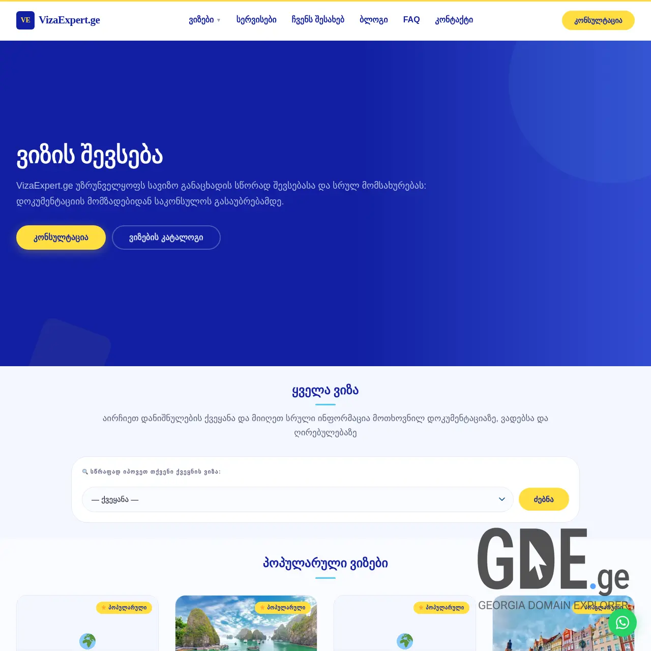 Screenshot of the site vizaexpert.ge at 2026-03-11