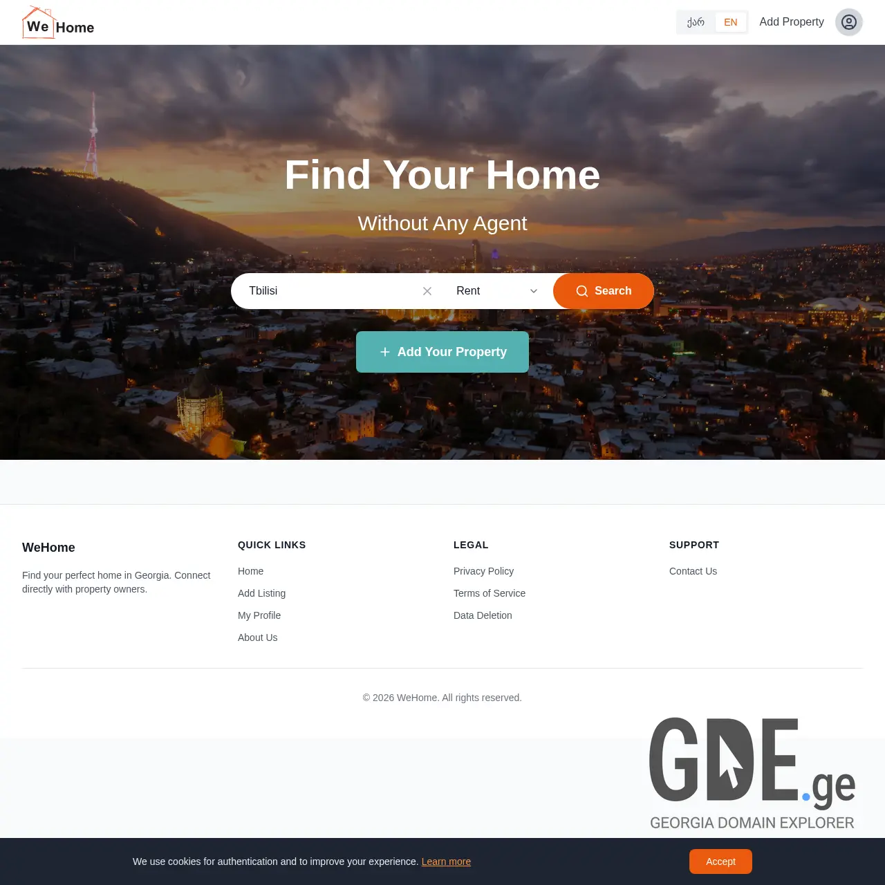 Screenshot of the site wehome.ge at 2026-03-09